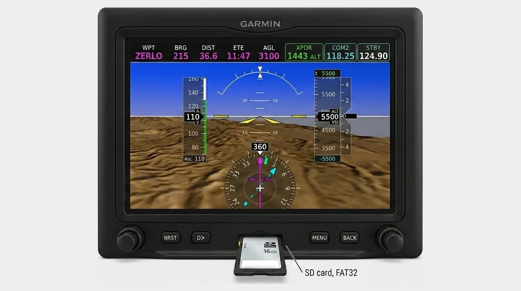 Inserting a full-size SD card into the slot in the bottom-center of the G3X Touch display bezel