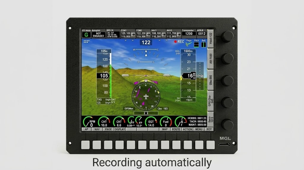 MGL iEFIS glass display recording automatically to the SD card in the front of the unit