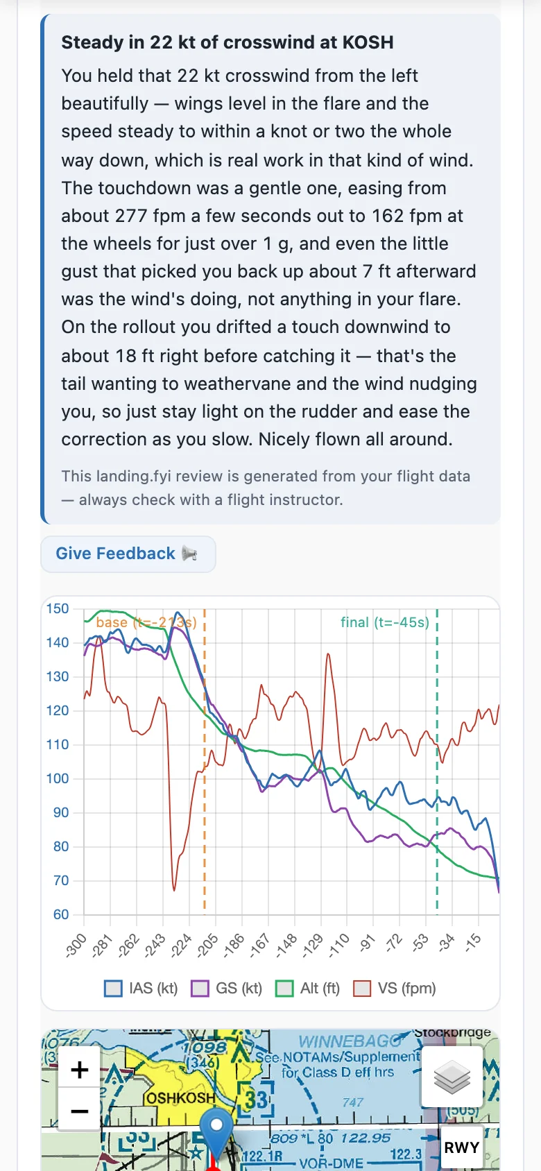 The same landing.fyi review on a phone